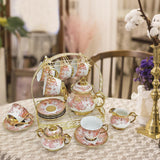 Maxbell Ceramic Cups and Saucers Set Floral for Afternoon tea Party Living Room Cherry
