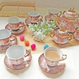 Maxbell Ceramic Cups and Saucers Set Floral for Afternoon tea Party Living Room Cherry