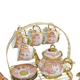 Maxbell Ceramic Cups and Saucers Set Floral for Afternoon tea Party Living Room Cherry