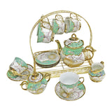 Maxbell Ceramic Cups and Saucers Set Floral for Afternoon tea Party Living Room Green