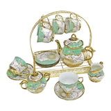 Maxbell Ceramic Cups and Saucers Set Floral for Afternoon tea Party Living Room Green