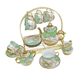 Maxbell Ceramic Cups and Saucers Set Floral for Afternoon tea Party Living Room Green