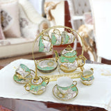 Maxbell Ceramic Cups and Saucers Set Floral for Afternoon tea Party Living Room Green