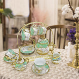 Maxbell Ceramic Cups and Saucers Set Floral for Afternoon tea Party Living Room Green