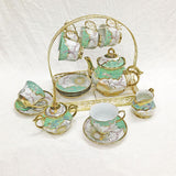 Maxbell Ceramic Cups and Saucers Set Floral for Afternoon tea Party Living Room Green