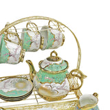 Maxbell Ceramic Cups and Saucers Set Floral for Afternoon tea Party Living Room Green