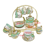 Maxbell Ceramic Cups and Saucers Set Floral for Afternoon tea Party Living Room Green
