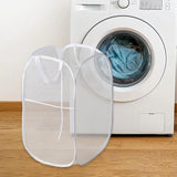 Maxbell Mesh Laundry Hamper Foldable Laundry Basket for Laundry Room, Camping, Home, white vertical