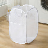 Maxbell Mesh Laundry Hamper Foldable Laundry Basket for Laundry Room, Camping, Home, white vertical