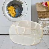Maxbell Mesh Laundry Hamper Foldable Laundry Basket for Laundry Room, Camping, Home, beige horizontal