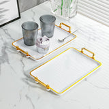 Maxbell Serving Tray with Handles Eating Tray for Countertop Centerpiece Rectangular White Gold Edge