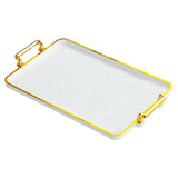Maxbell Serving Tray with Handles Eating Tray for Countertop Centerpiece Rectangular White Gold Edge