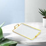 Maxbell Serving Tray with Handles Eating Tray for Countertop Centerpiece Rectangular White Gold Edge