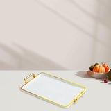 Maxbell Serving Tray with Handles Eating Tray for Countertop Centerpiece Rectangular White Gold Edge