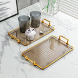 Maxbell Serving Tray with Handles Eating Tray for Countertop Centerpiece Rectangular Grey Gold Edge