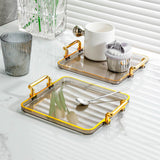 Maxbell Serving Tray with Handles Eating Tray for Countertop Centerpiece Rectangular Grey Gold Edge