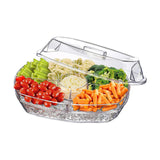 Maxbell Fruit Ice Serving Tray 4 Compartments Transparent with Lid for Keeping Fresh