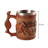 Maxbell Simulation Wooden Barrel Beer Mug Resin Tea Cups for Restaurant Bar Beverage