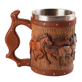 Maxbell Simulation Wooden Barrel Beer Mug Resin Tea Cups for Restaurant Bar Beverage