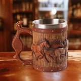Maxbell Simulation Wooden Barrel Beer Mug Resin Tea Cups for Restaurant Bar Beverage