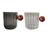 Maxbell Glass Coffee Milk Mug with Anti Scald Wooden Handle for Hotel Office Camping Clear Black