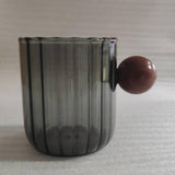 Maxbell Glass Coffee Milk Mug with Anti Scald Wooden Handle for Hotel Office Camping Clear Black