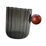 Maxbell Glass Coffee Milk Mug with Anti Scald Wooden Handle for Hotel Office Camping Clear Black