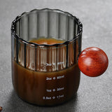 Maxbell Glass Coffee Milk Mug with Anti Scald Wooden Handle for Hotel Office Camping Clear Black