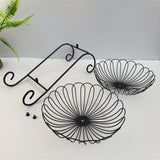 Maxbell 2 Tier Metal Fruit Basket Space Saving Wrought Iron Fruit Stand Serving Bowl black