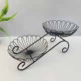 Maxbell 2 Tier Metal Fruit Basket Space Saving Wrought Iron Fruit Stand Serving Bowl black