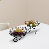Maxbell 2 Tier Metal Fruit Basket Space Saving Wrought Iron Fruit Stand Serving Bowl black