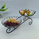 Maxbell 2 Tier Metal Fruit Basket Space Saving Wrought Iron Fruit Stand Serving Bowl black