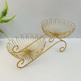Maxbell 2 Tier Metal Fruit Basket Space Saving Wrought Iron Fruit Stand Serving Bowl gold