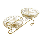 Maxbell 2 Tier Metal Fruit Basket Space Saving Wrought Iron Fruit Stand Serving Bowl gold