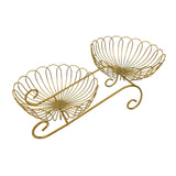 Maxbell 2 Tier Metal Fruit Basket Space Saving Wrought Iron Fruit Stand Serving Bowl gold