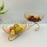 Maxbell 2 Tier Metal Fruit Basket Space Saving Wrought Iron Fruit Stand Serving Bowl gold