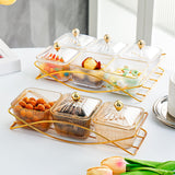 Maxbell Compartment Appetizer Food Display Dish Platter with Lid for Party Nuts Home Brown