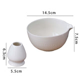 Maxbell 2x Traditional Japanese Matcha Bowl and Whisk Holder for Tea Ceremony Office White