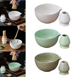 Maxbell 2x Traditional Japanese Matcha Bowl and Whisk Holder for Tea Ceremony Office White