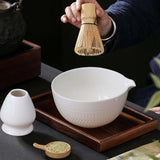 Maxbell 2x Traditional Japanese Matcha Bowl and Whisk Holder for Tea Ceremony Office White