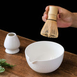 Maxbell 2x Traditional Japanese Matcha Bowl and Whisk Holder for Tea Ceremony Office White