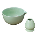 Maxbell 2x Traditional Japanese Matcha Bowl and Whisk Holder for Tea Ceremony Office Light Green
