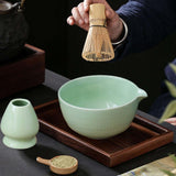 Maxbell 2x Traditional Japanese Matcha Bowl and Whisk Holder for Tea Ceremony Office Light Green