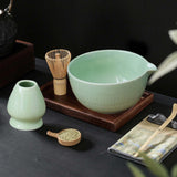 Maxbell 2x Traditional Japanese Matcha Bowl and Whisk Holder for Tea Ceremony Office Light Green