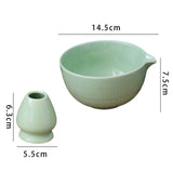 Maxbell 2x Traditional Japanese Matcha Bowl and Whisk Holder for Tea Ceremony Office Light Green