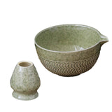 Maxbell 2x Traditional Japanese Matcha Bowl and Whisk Holder for Tea Ceremony Office Green