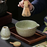 Maxbell 2x Traditional Japanese Matcha Bowl and Whisk Holder for Tea Ceremony Office Green