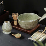 Maxbell 2x Traditional Japanese Matcha Bowl and Whisk Holder for Tea Ceremony Office Green
