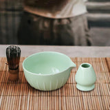 Maxbell Japanese Matcha Bowl and Whisk Holder Gift Tea Accessories for Matcha Powder Light Green