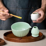 Maxbell Japanese Matcha Bowl and Whisk Holder Gift Tea Accessories for Matcha Powder Light Green